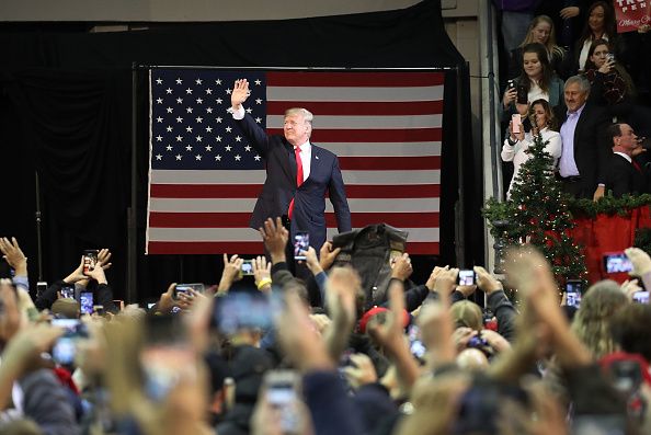 Trump greets supporters at a December rally in Pensacola, Florida.