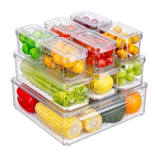 Kumd 10 Pack Fridge Organizer, clear Stackable Refrigerator Organizer Bins With Lids