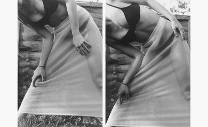a black and white images incorporating Gerbase’s second skin knitwear skirt