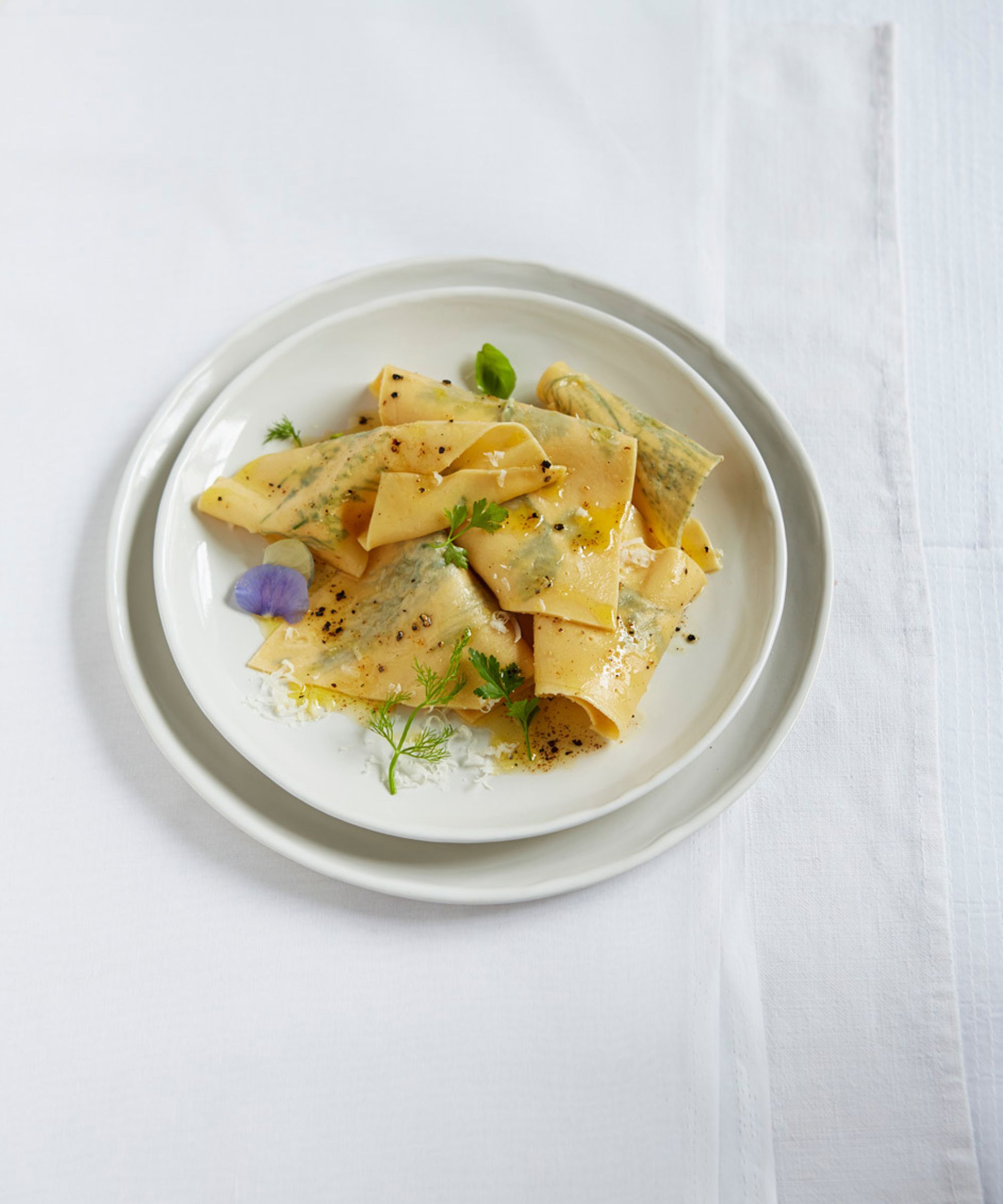 Summer herb malfatti with a herb-butter sauce