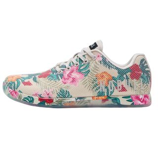 NoBull training shoe with a tropical print on a white background