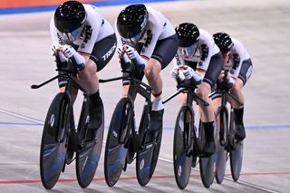 Germany's women's team pursuit squad in action