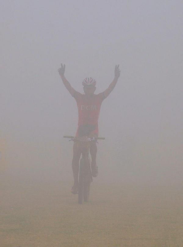Max Knox (DCM) celebrates his win as he crosses the line
