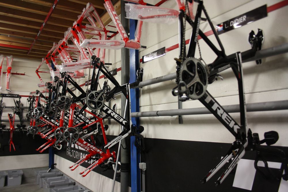 The service course can hold well over 200 bikes and frames for the team