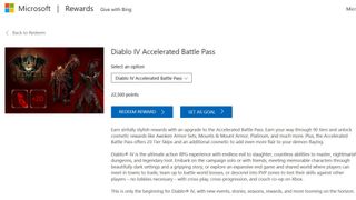 The accelerated battle pass for Diablo IV available for 22500 MS Reward points