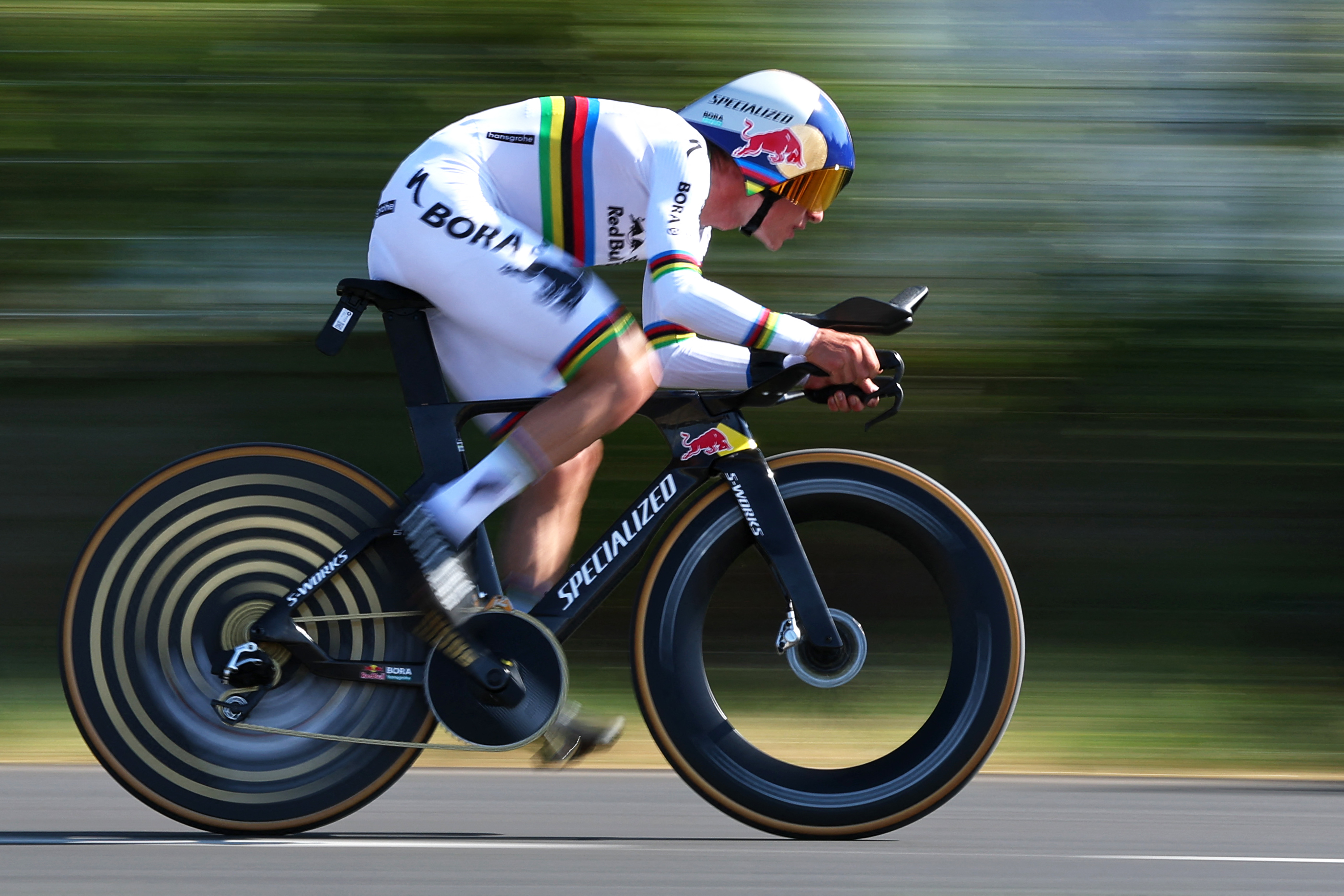 Red Bull - BORA - hansgrohe team's Belgian rider Remco Evenepoel cycles during the 16th stage of the 113th edition of the Tour de France 