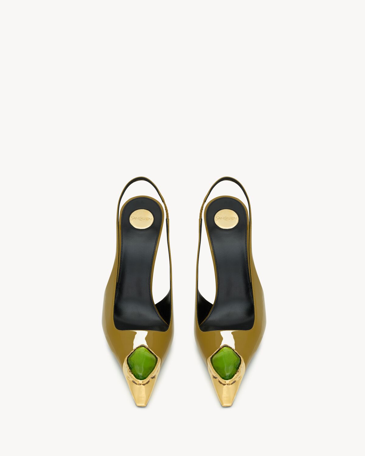 Women's Loulou Slingback Pumps in Patent Leather in Oil Green & Vert