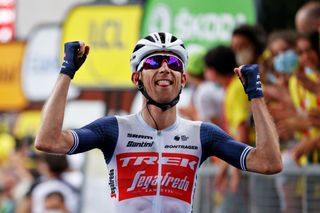 QUILLAN FRANCE JULY 10 Bauke Mollema of The Netherlands and Team Trek Segafredo celebrates at arrival during the 108th Tour de France 2021 Stage 14 a 1837km stage from Carcassonne to Quillan LeTour TDF2021 on July 10 2021 in Quillan France Photo by Chris GraythenGetty Images