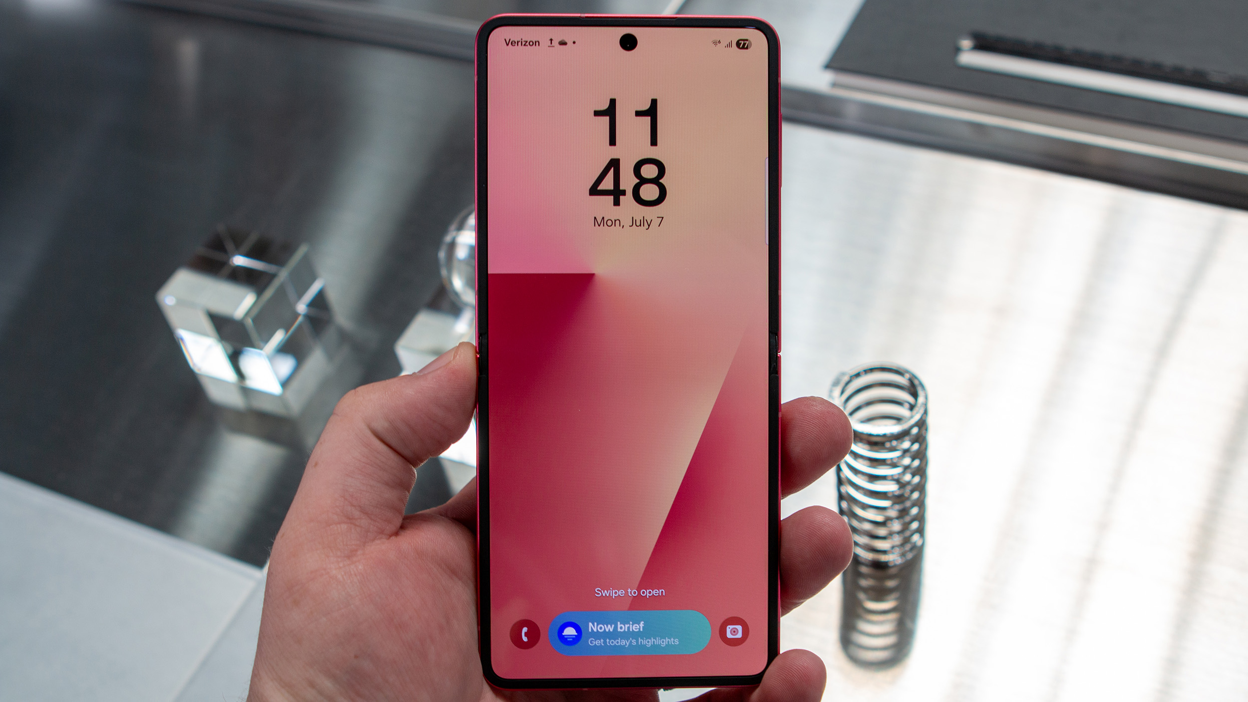 Samsung Galaxy Z Flip 7 lock screen on main display hands-on