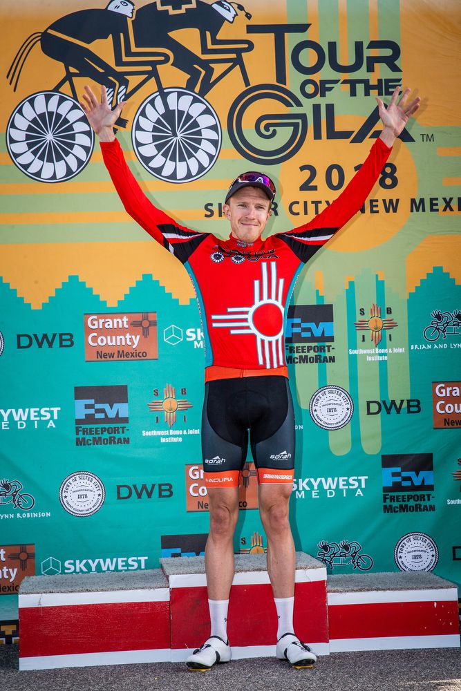 Rob Britton on the leader's jersey after stage 4 at Tour of the Gila