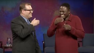 Drew and Wayne laughing on Whose Line Is It Anyway?