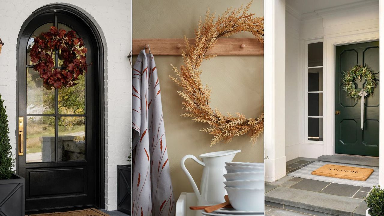 Three images of fall wreaths