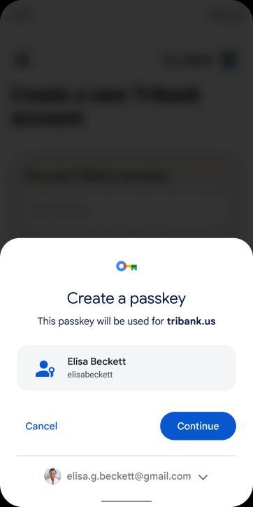 Passkey interface on mobile