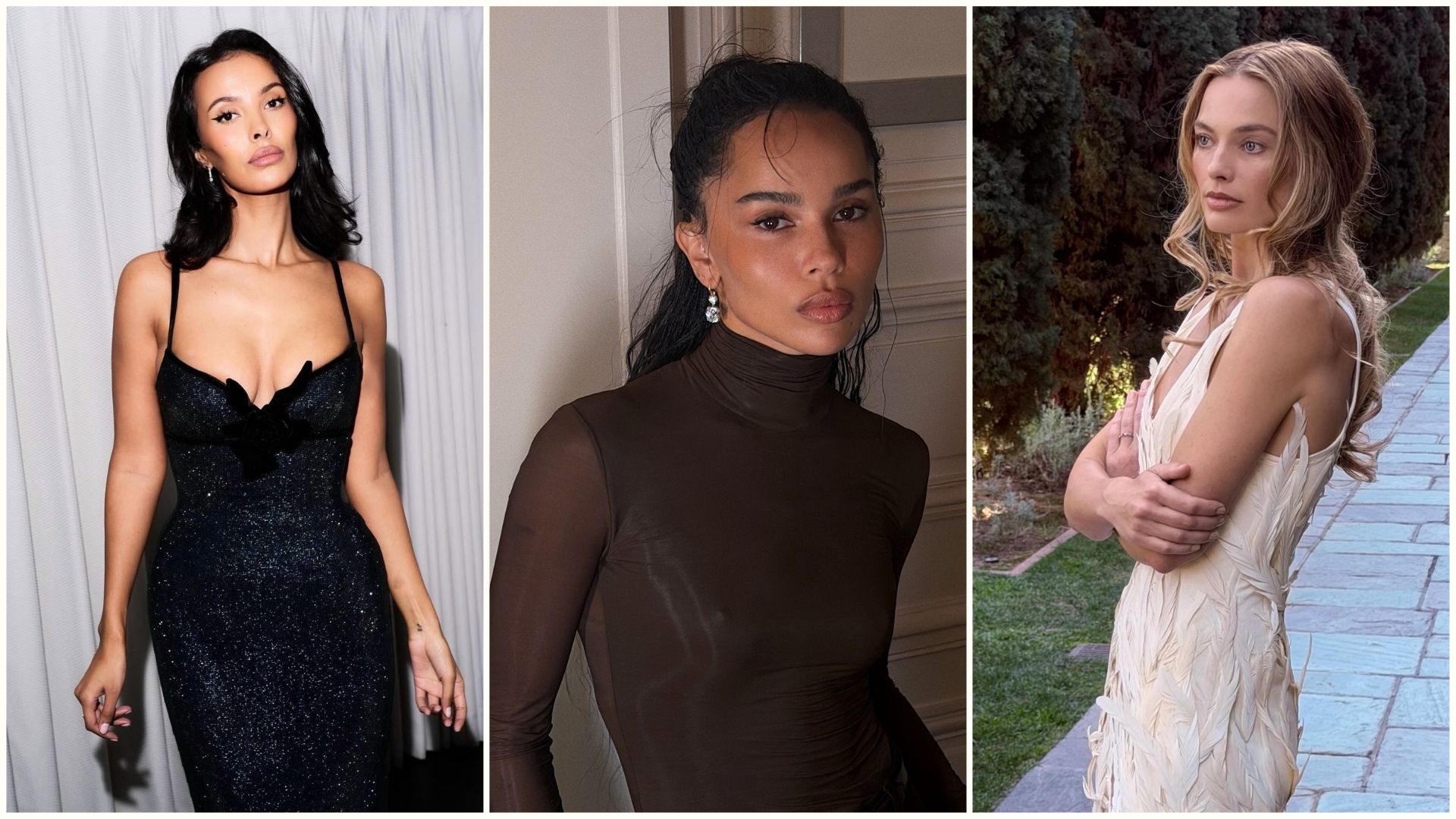 A collage of Maya Jama, Zo&euml; Kravitz and Margot Robbie