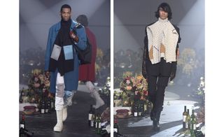 Two images of male models modelling clothing by Raf Simons.