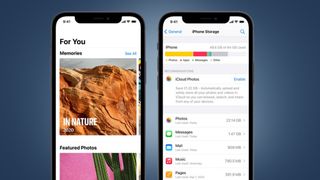 Dos iPhones mostrando el almacenamiento de Fotos de iCloud