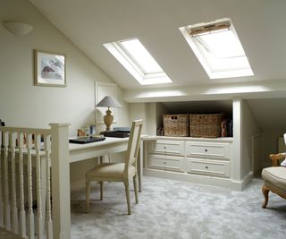 office area on loft landing space decorated in cream