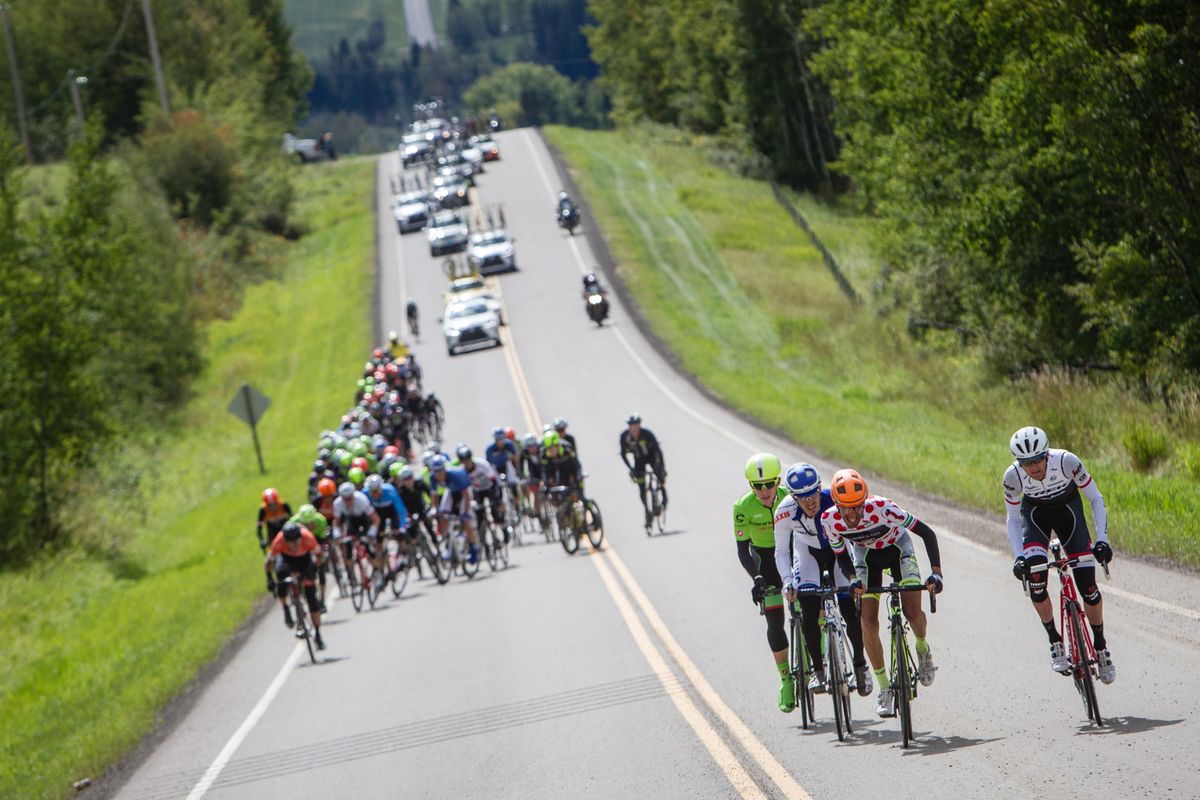 Riders fight for the top of todays KOM during stage 3 at the Tour of Alberta
