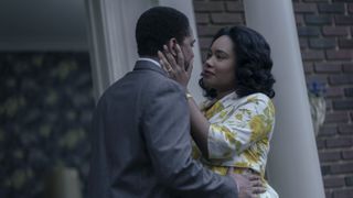 Kelvin Harrison Jr. and Weruche Opia as Martin Luther King Jr. and Coretta in an embrace in Genius: MLK/X episode 5