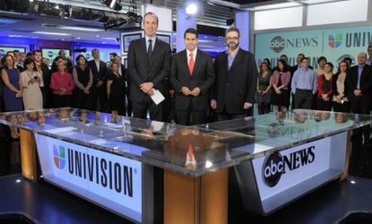 This week, ABC News' Ben Sherwood (left), Univision's Cesar Conde (center), and Univision's Isaac Lee announced a new joint-venture news channel aimed at Hispanics.