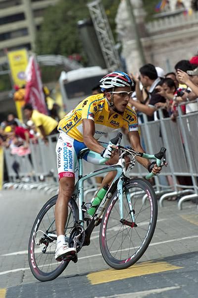 Tour winner Jonathan Monsalve (Androni Giocattoli) corners around the CBD streets of Kuala Lumpur.