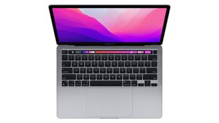 MacBook Pro M2 (13.3 inch) open showing off keyboard and Touch Bar.