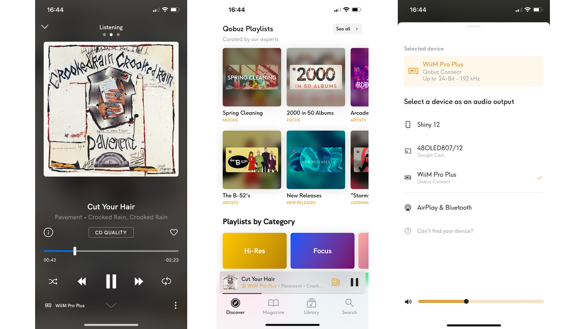App screenshots of Qobuz Connect in use