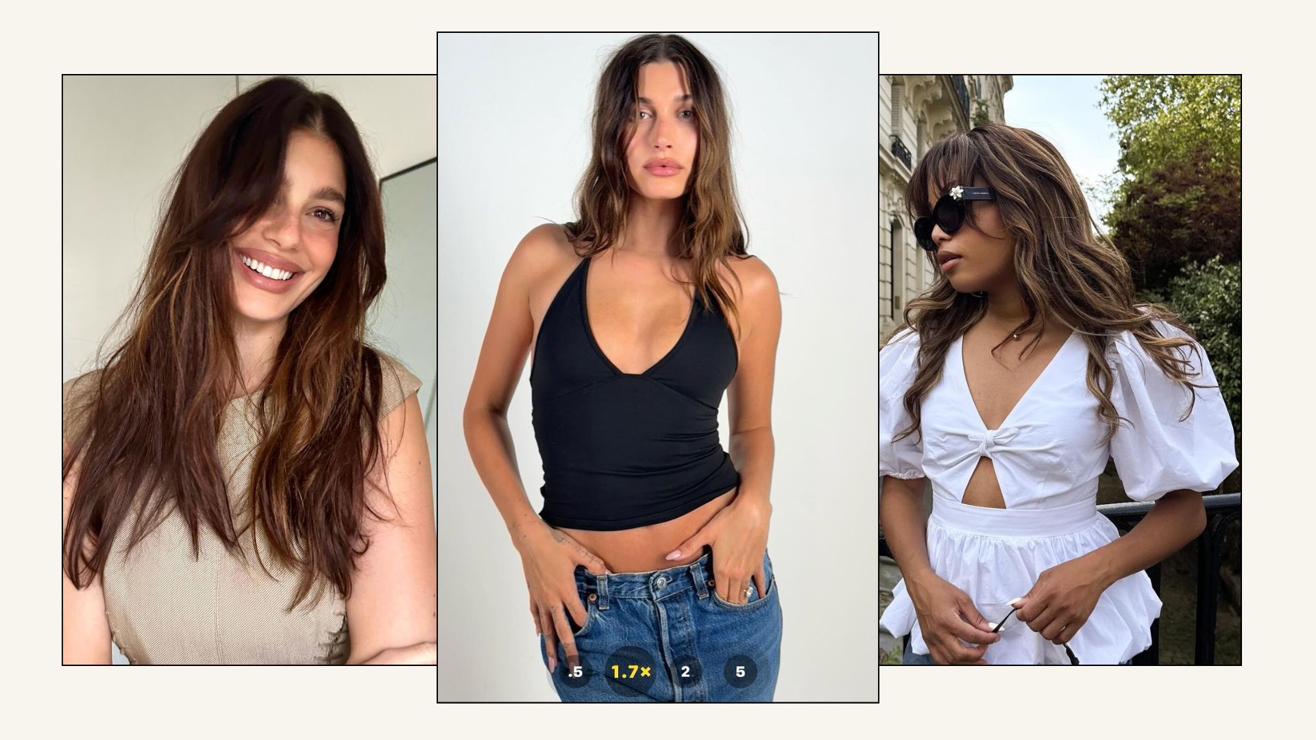 Three women with worn brunette hair colours