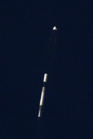 SpaceX's Crew Dragon capsule separates from the Falcon 9 rocket, which was intentionally destroyed as part of the in-flight abort test.