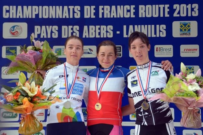 Amelie Rivat, Elise Delzenne and Aude Biannic on the podium
