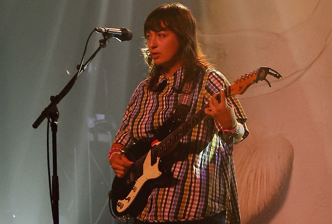 Elizabeth Stokes of The Beths perform at the Sonora Tent during the 2024 Coachella Valley Music and Arts Festival at Empire Polo Club on April 12, 2024 in Indio, California.