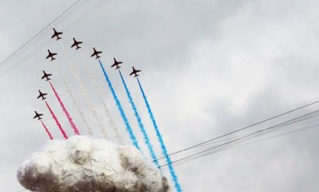 The Red Arrows Royal Air Force Acrobatics team helped to kick of the Opening Ceremonies of this years 2012 Lond Olympic Games.