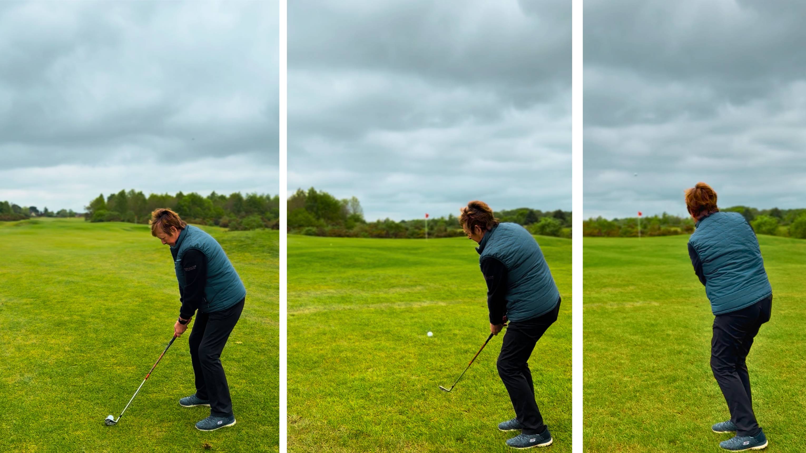 Female golfer chipping