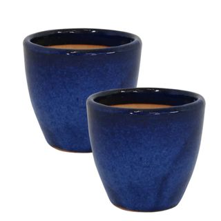 Two dark blue ceramic planters