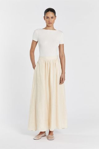 Gemima Lemon Linen Midi Skirt