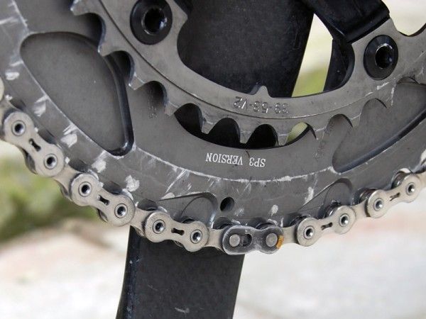 Phinney's outer chainring is more conservatively machined than usual for additional rigidity.