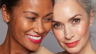 close in shot of two women, both with radiant foundation, a key makeup trends 2022