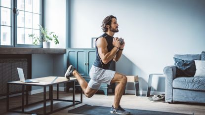 A man performing a Bulgarian split squat