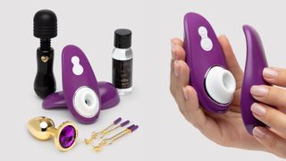Lovehoney advent calendar product examples, including the Womanizer Liberty vibrator, wand vibrator and butt plug