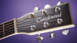 Tanglewood headstock on a purple background