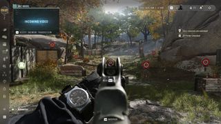 A screenshot of COD: MW4, aiming down-range at a target.