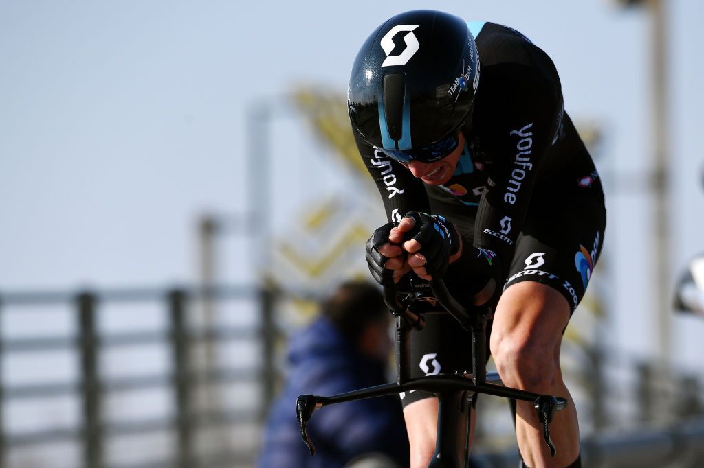 CAMAIORE ITALY MARCH 07 Romain Bardet of France and Team DSM sprints during the 57th TirrenoAdriatico 2022 Stage 1 a 139km individual time trial from Lido di Camaiore to Lido di Camaiore TirrenoAdriatico on March 07 2022 in Camaiore Italy Photo by Tim de WaeleGetty Images