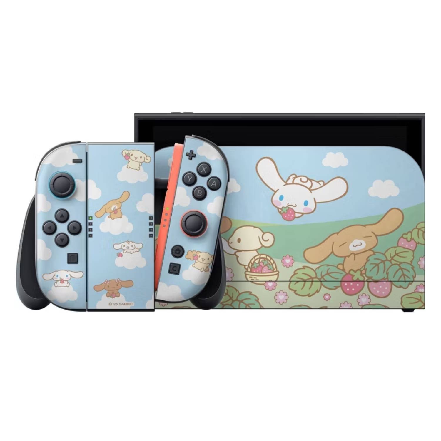 Image of the Cinnamoroll Razer Nintendo Switch 2 console skin set.