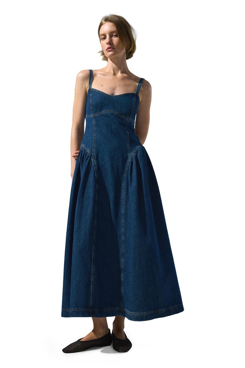 Flared-Skirt Denim Dress