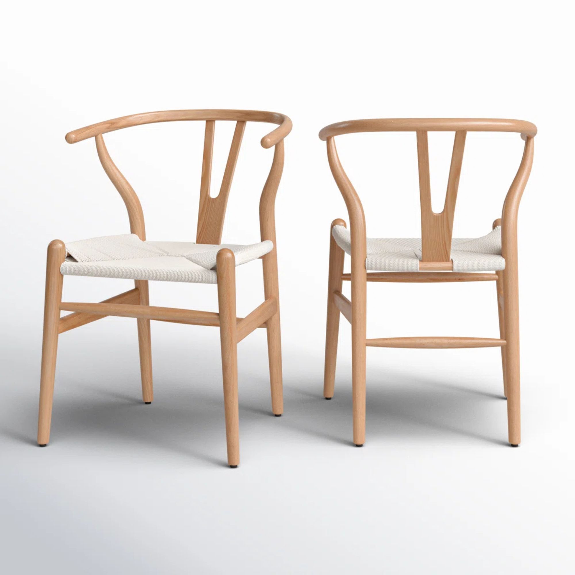 Wishbone chairs in light wood