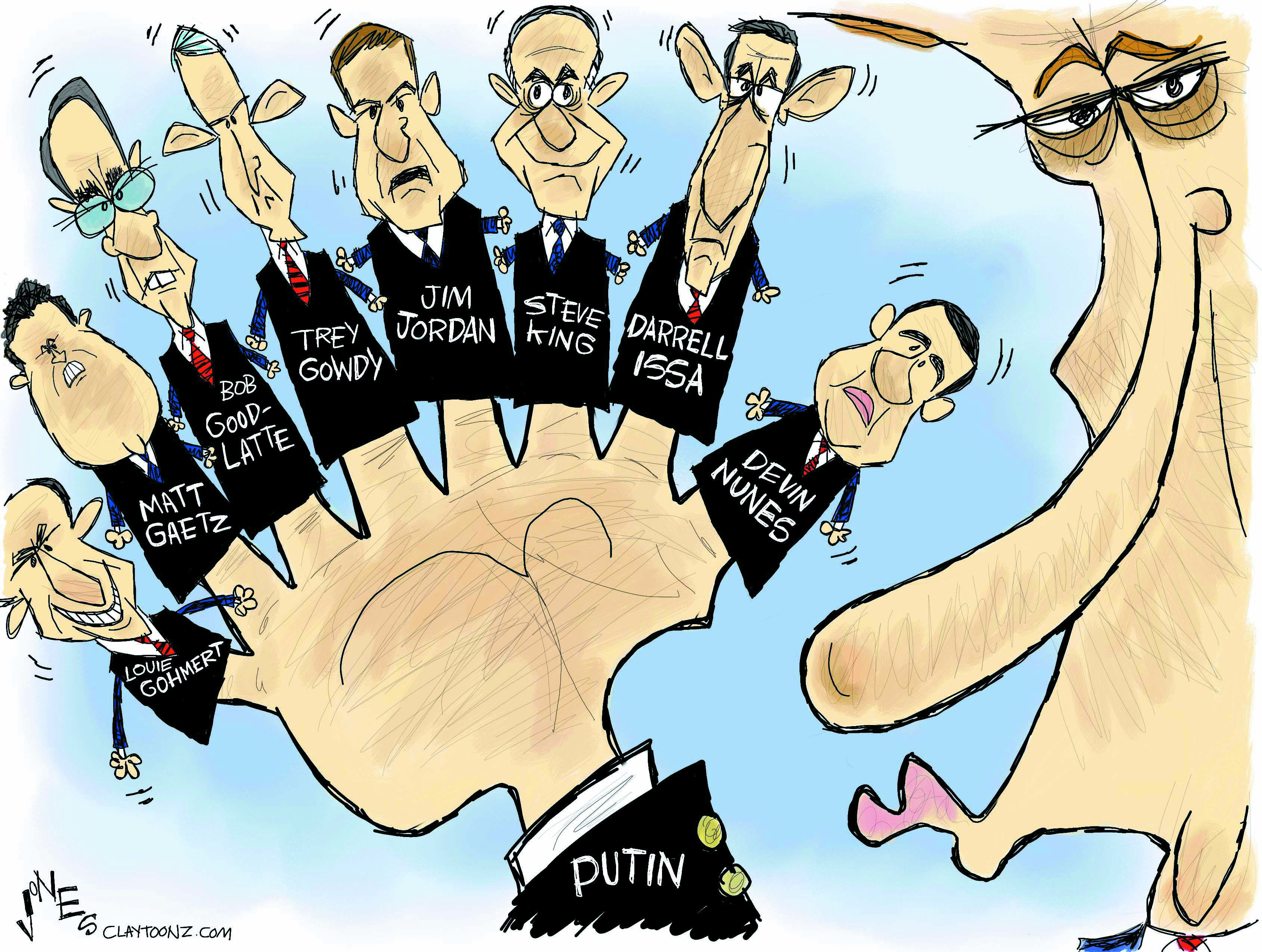 Political cartoon U.S. Putin Trump Russia investigation sticky fingers ...