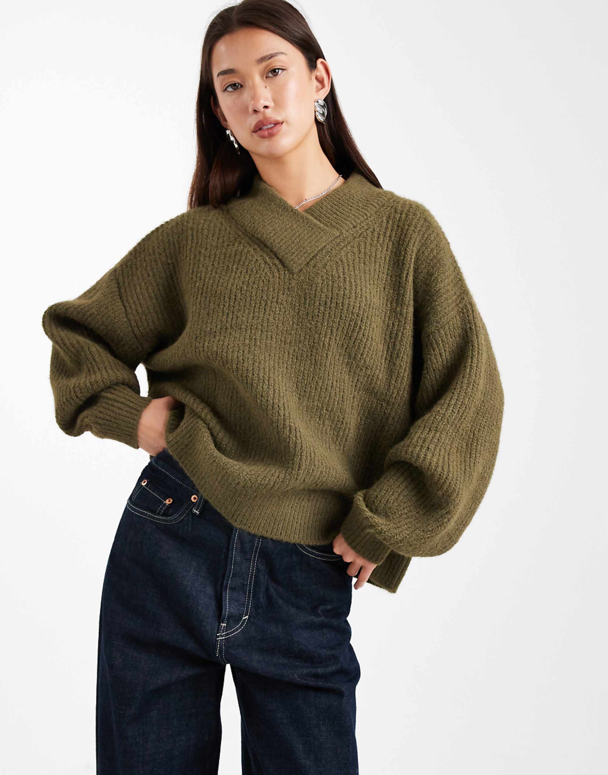Asos Design V Neck Jumper in Green - Mgreen