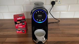 The front view of the Lavazza A Modo Mio Voicy, which has Alexa built-in
