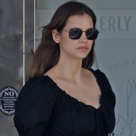 Barbara Palvin paired a little black maternity dress from Old Navy with M. Gemi Mary Janes