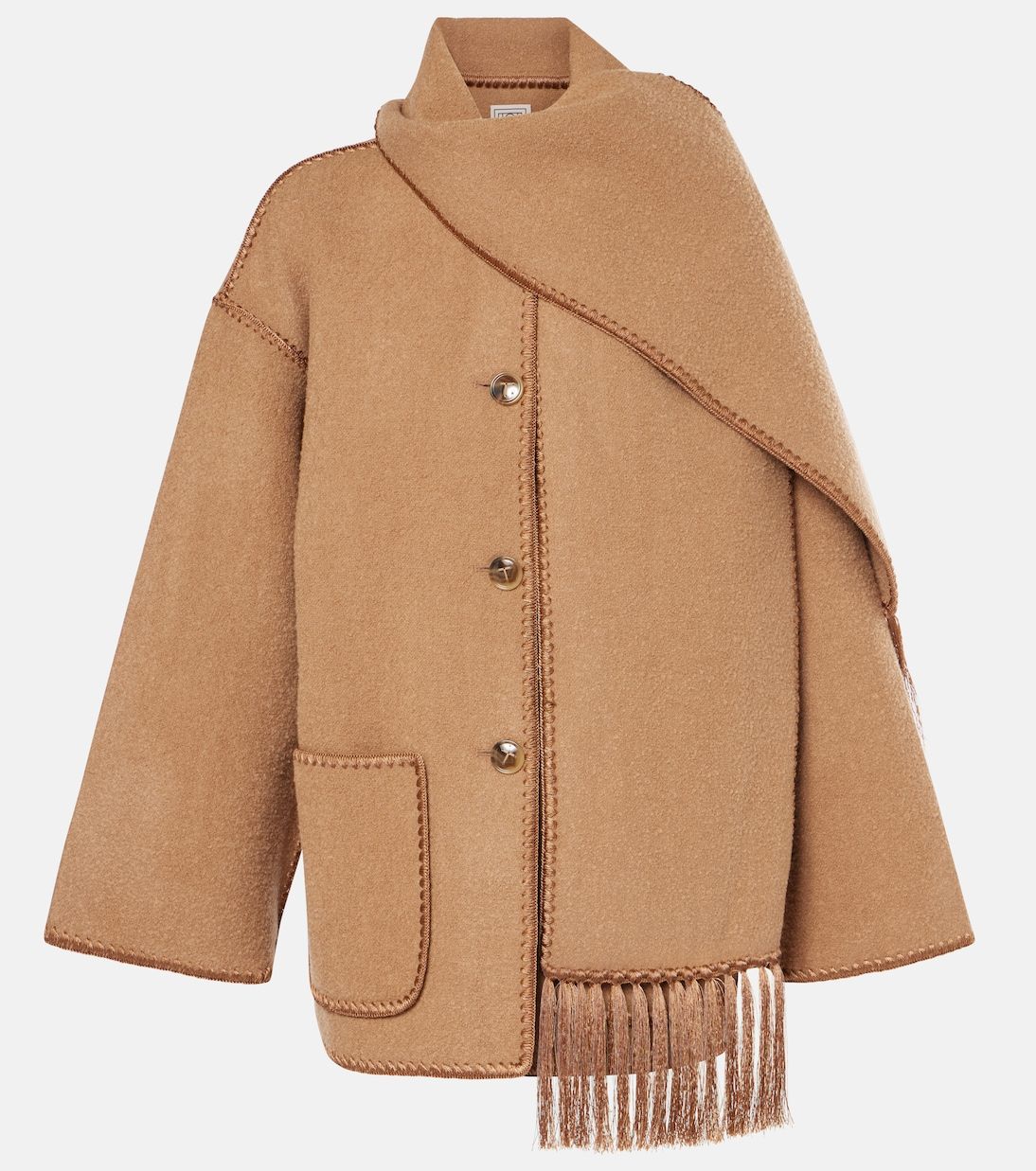 Embroidered Wool-Blend Scarf Jacket in Brown - Toteme